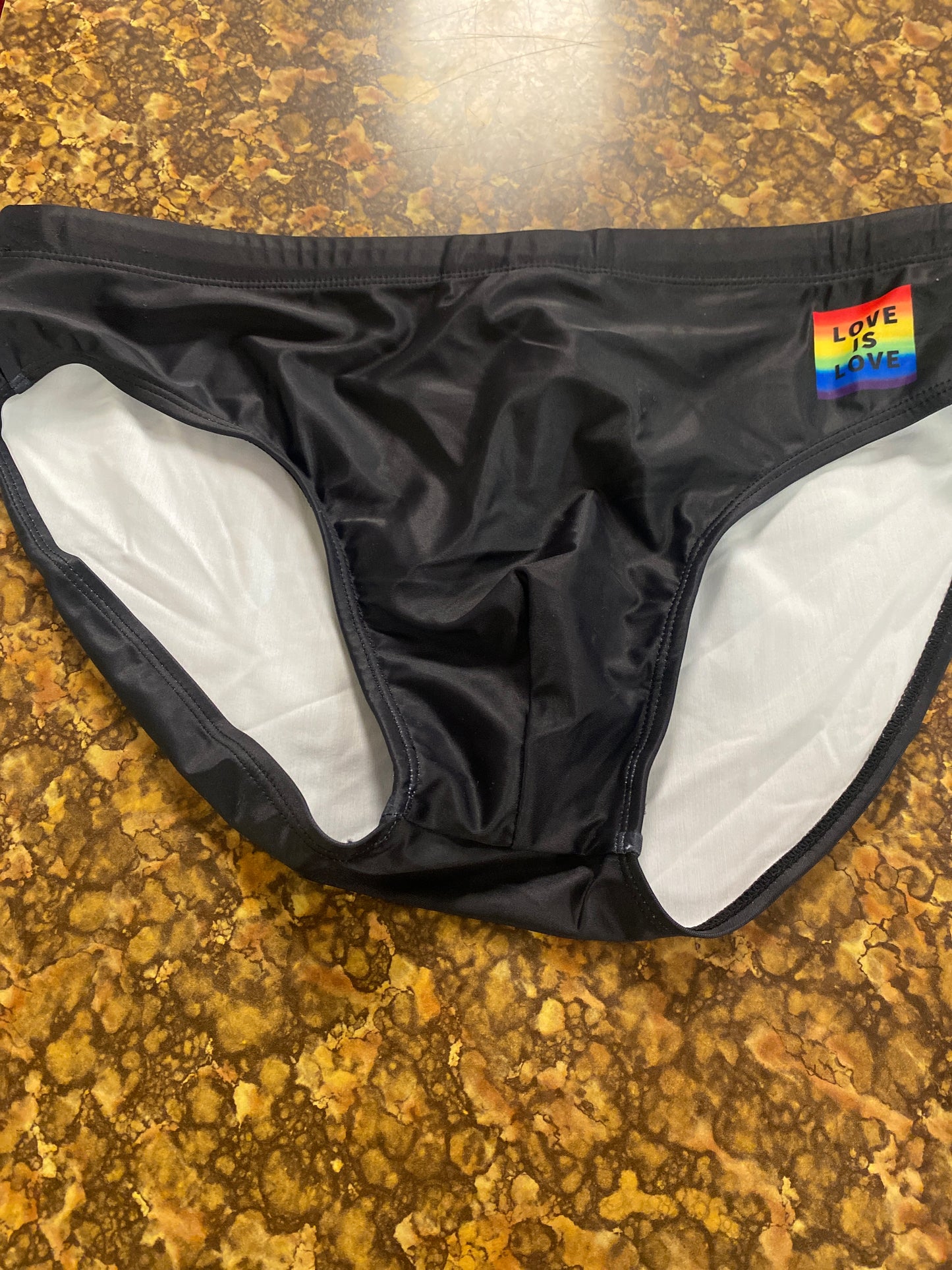 MENS SWIM BRIEFS LOVE IS LOVE BLACK