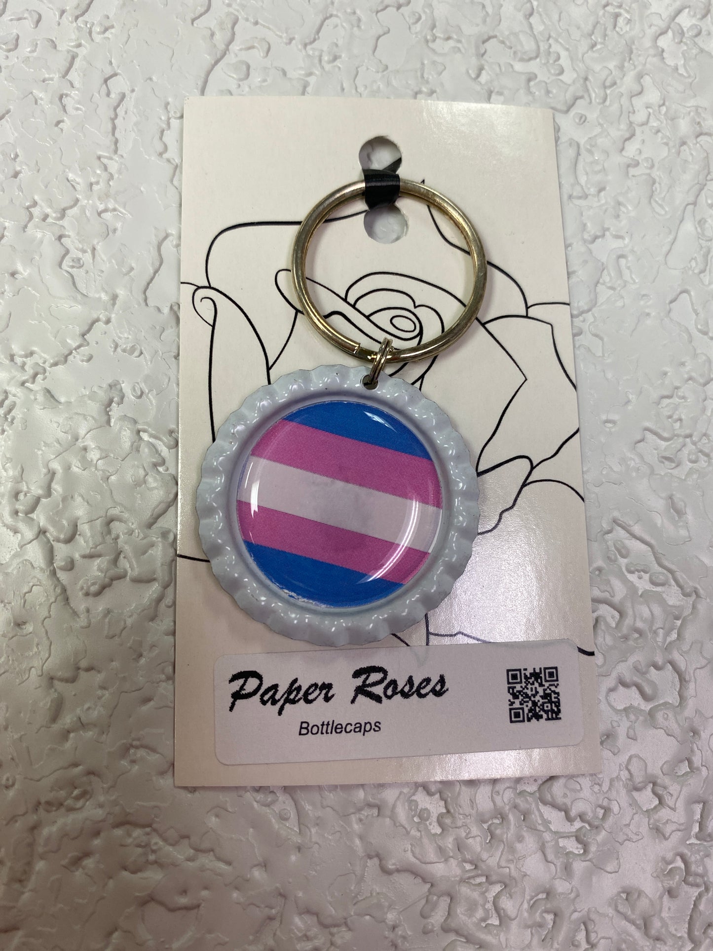 TRANS PRIDE BOTTLE CAP KEYCHAIN