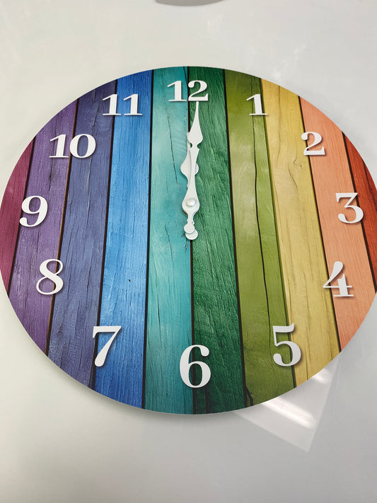 STYLISH RAINBOW WOOD GRAIN WALL CLOCK