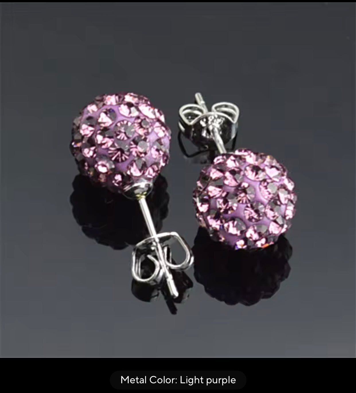 CRYSTAL BALL EARRINGS LIGHT PURPLE