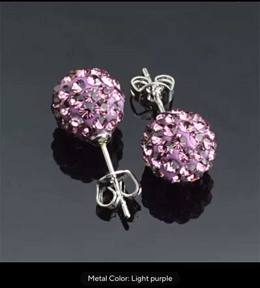 CRYSTAL BALL EARRINGS LIGHT PURPLE