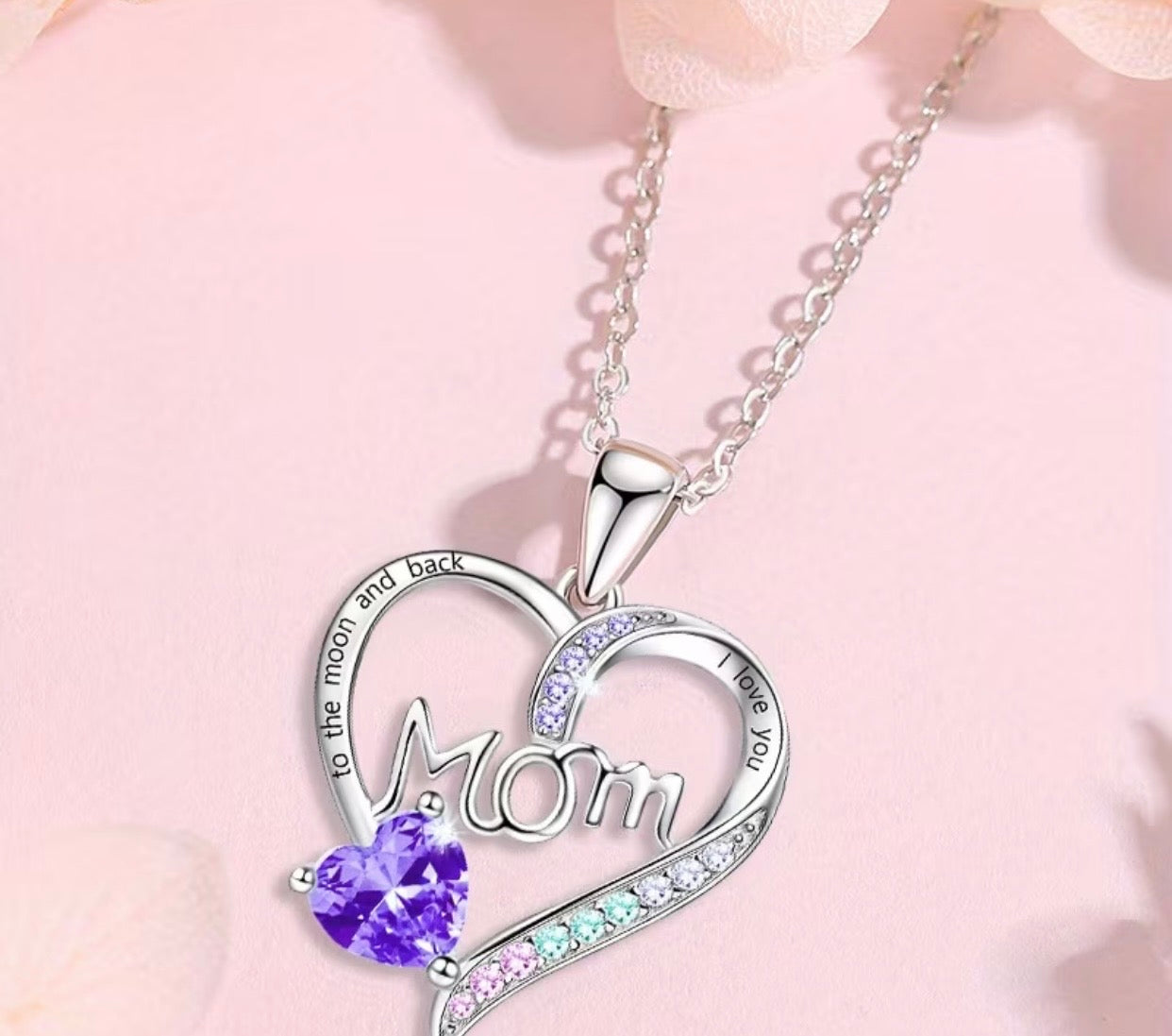 MOM HEART NECKLACE PURPLE HEART