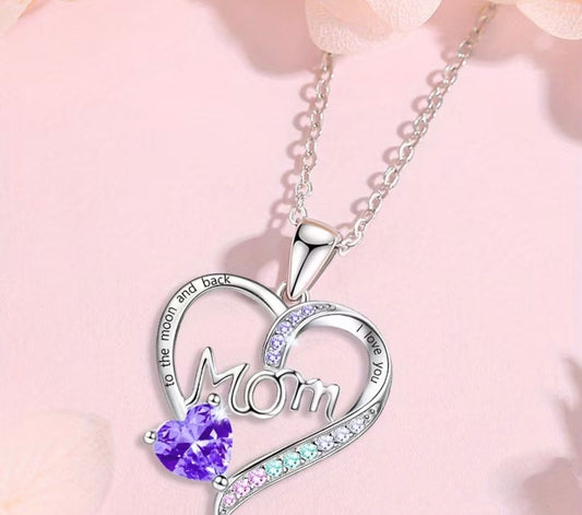 MOM HEART NECKLACE PURPLE HEART