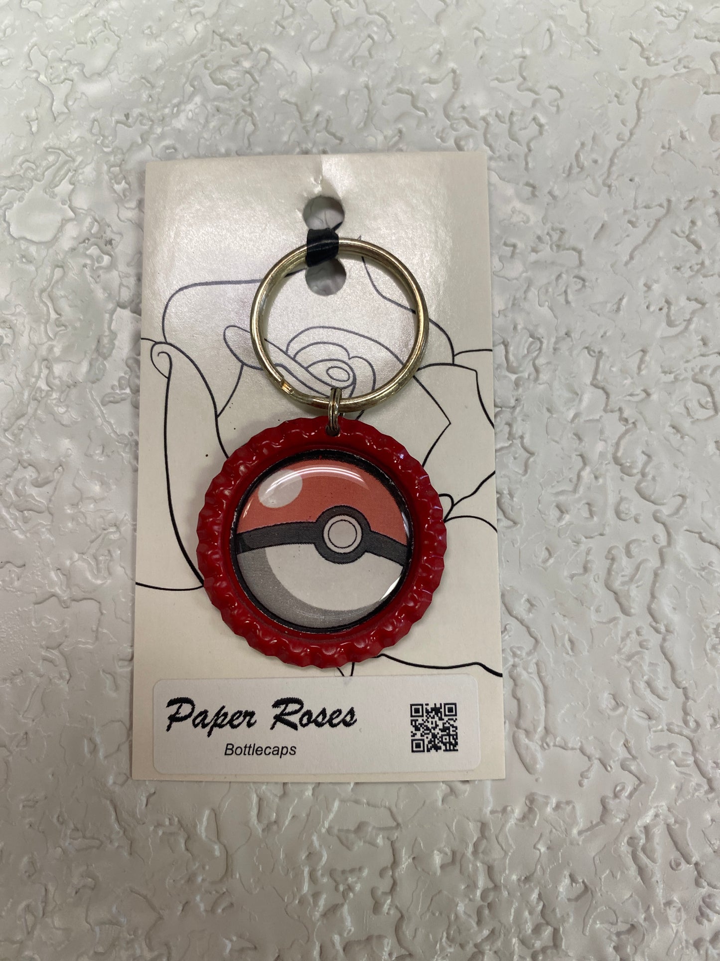 RED POKEBALL BOTTLE CAP KEYCHAIN