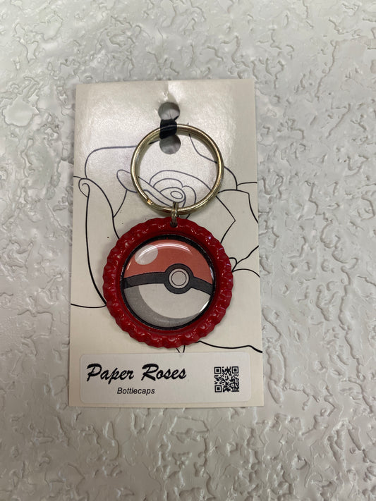 RED POKEBALL BOTTLE CAP KEYCHAIN