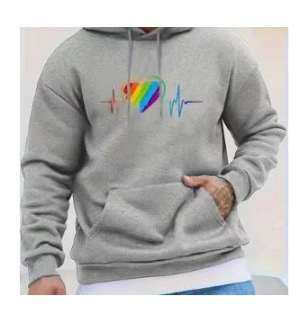 RAINBOW HEART BEAT GREY HOODIE