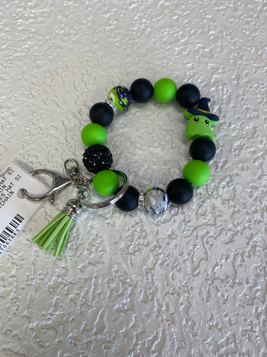 GREEN GHOST WITCHES HAT SILICONE BRACE KEYCHAIN