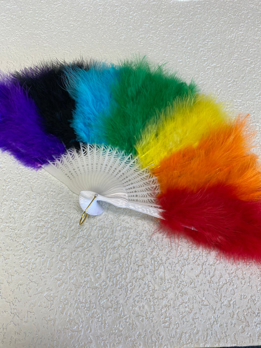 RAINBOW FEATHERS HAND FAN
