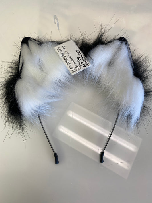 A PLUSH HEADBAND WITH FAUX ANIMAL EARS WHITE BLACK