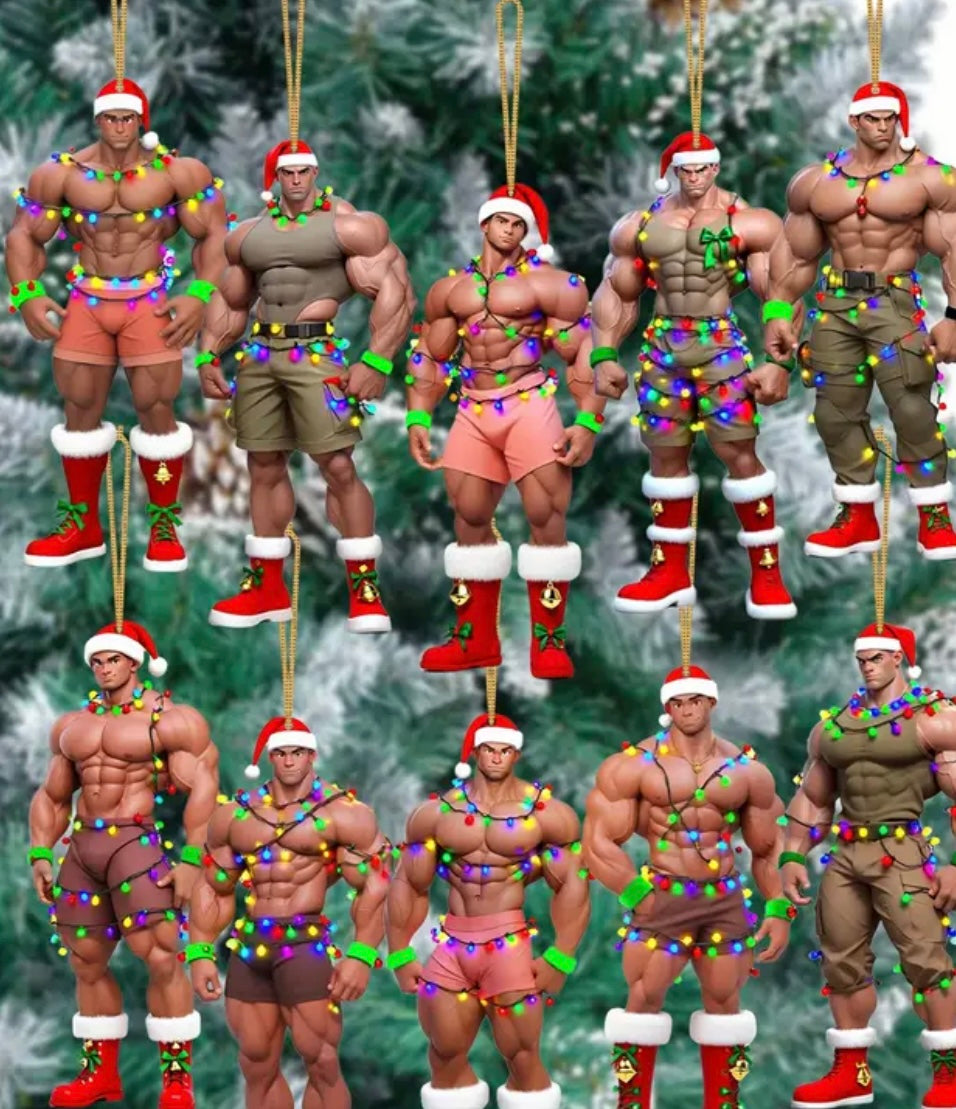 FLAT MUSCLE MEN ACRYLIC XMAS ORN