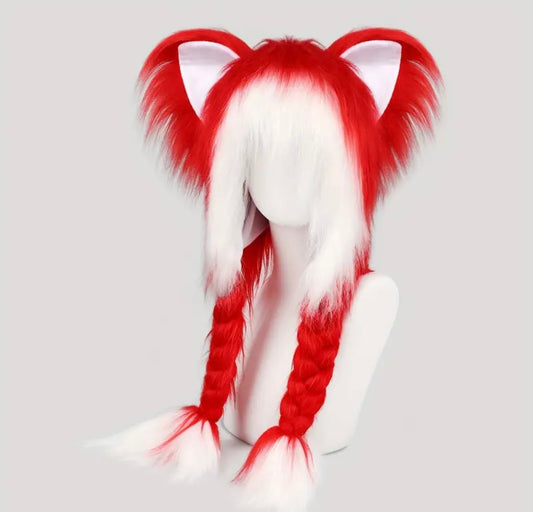 RED WHITE FUR CAT EARS HEAD WEAR
