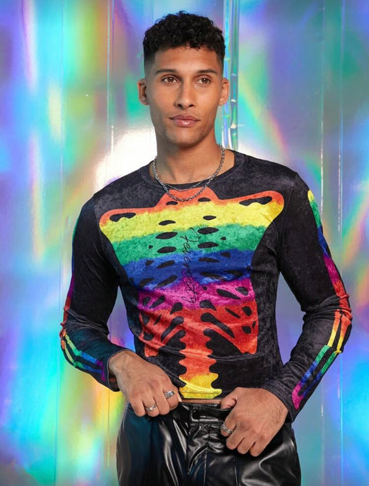 RAINBOW SKULL PRINT BLACK LONG SLEEVE SHIRT