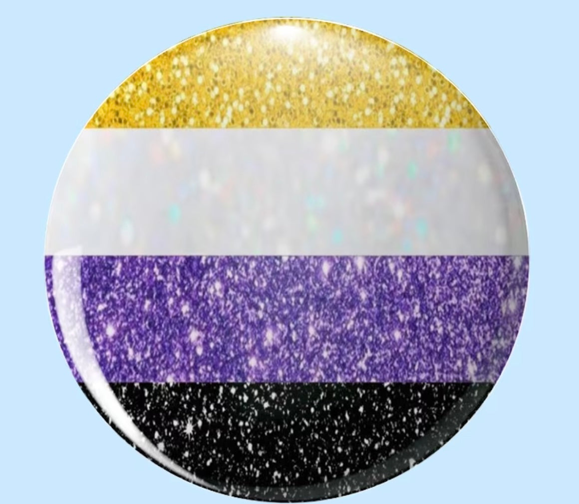NON BINARY GLITTER FLAG BUTTON