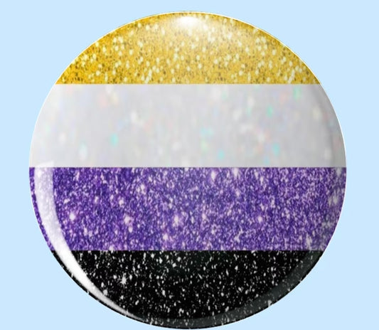 NON BINARY GLITTER FLAG BUTTON