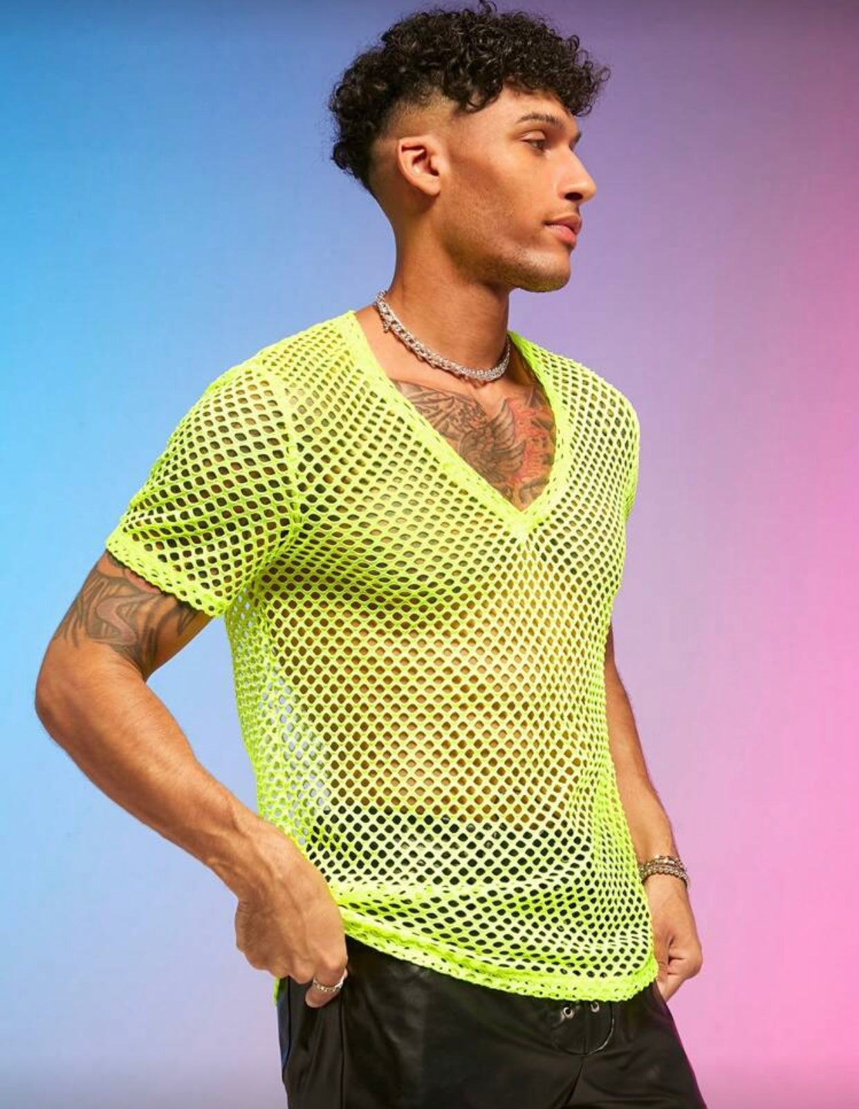 LIME GREEN FISHNET SHIRT XXL