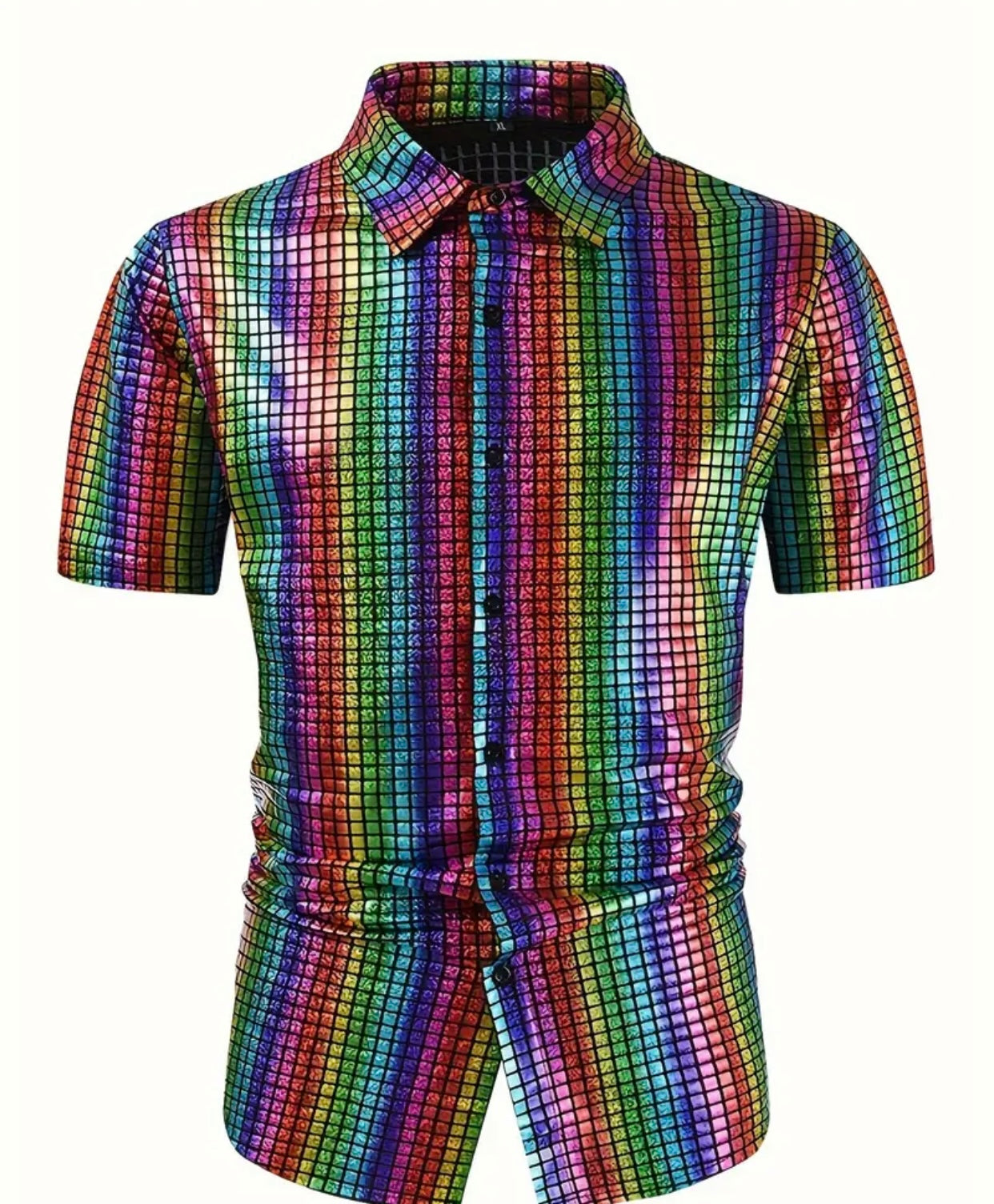 VIBRANT SEQUIN SHORT SLEEVE SHIRT XXL
