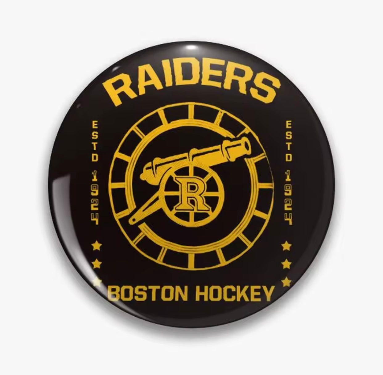BOSTON RAIDERS HEATED RIVALRY SMALL BUTTON 1.25IN