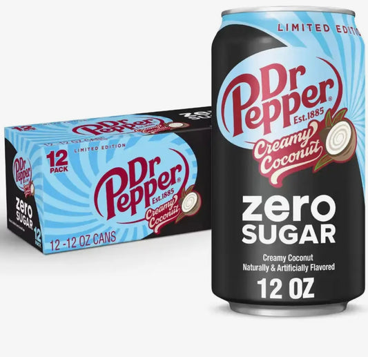 6 PACK DR PEPPER USA ZERO SUGAR CREAMY COCONUT