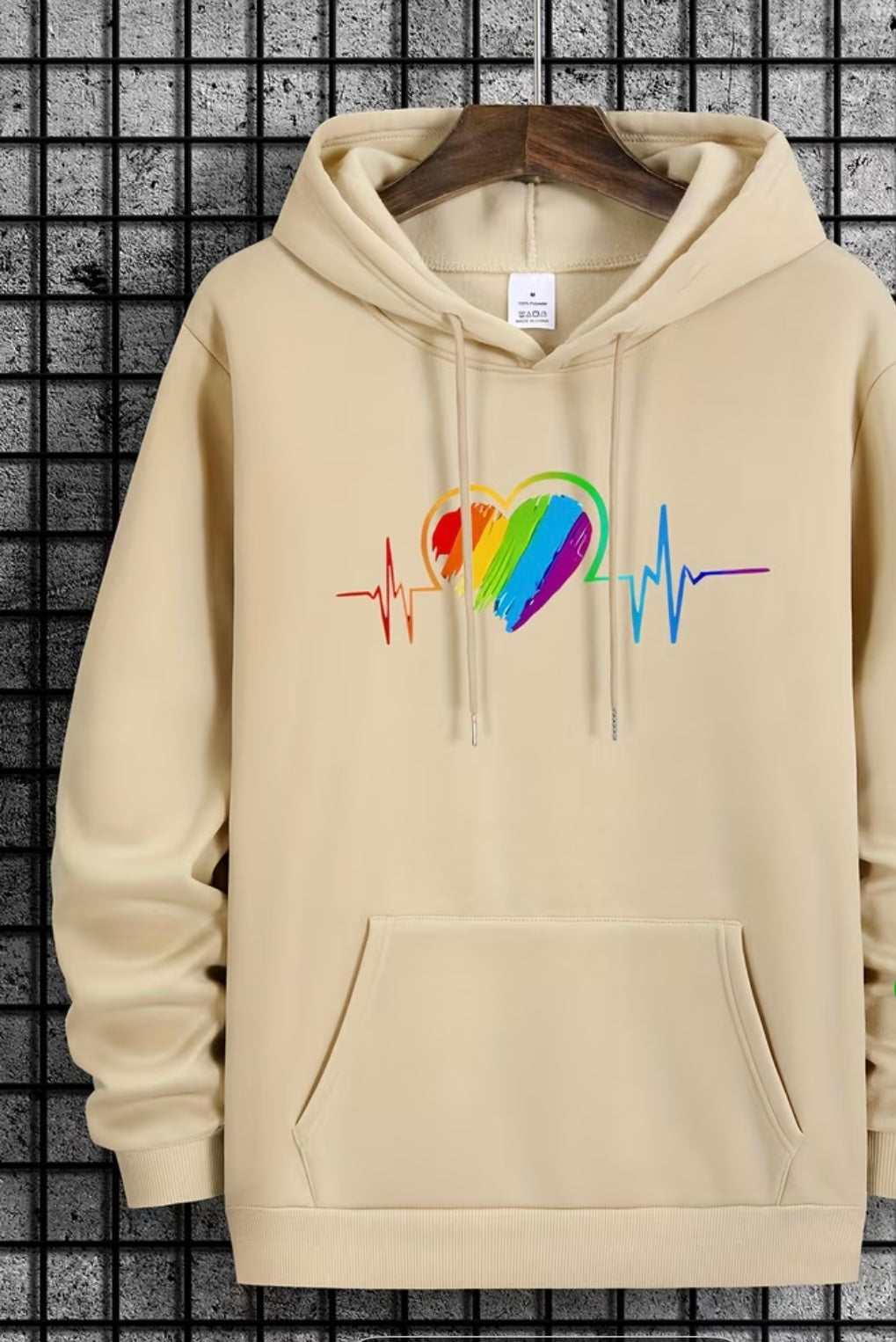 RAINBOW HEART BEAT APRICOT HOODIE