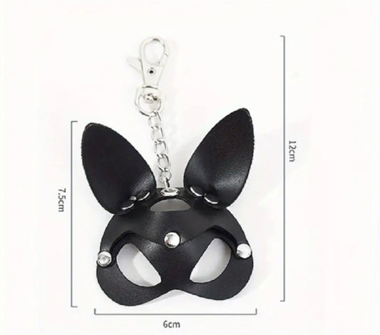 BLACK & RED LEATHER RABBIT MASK KEYCHAIN