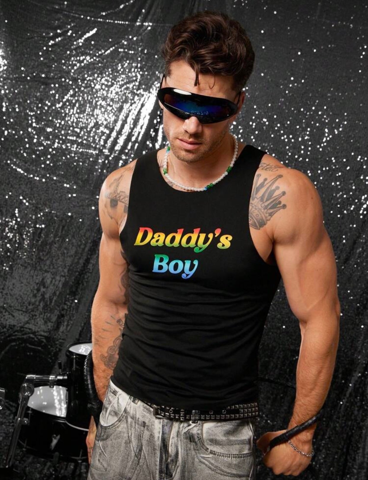 BLACK TANK TOP DADDYS BOY RAINBOW LARGE