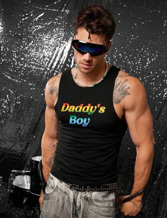 BLACK TANK TOP DADDYS BOY RAINBOW LARGE
