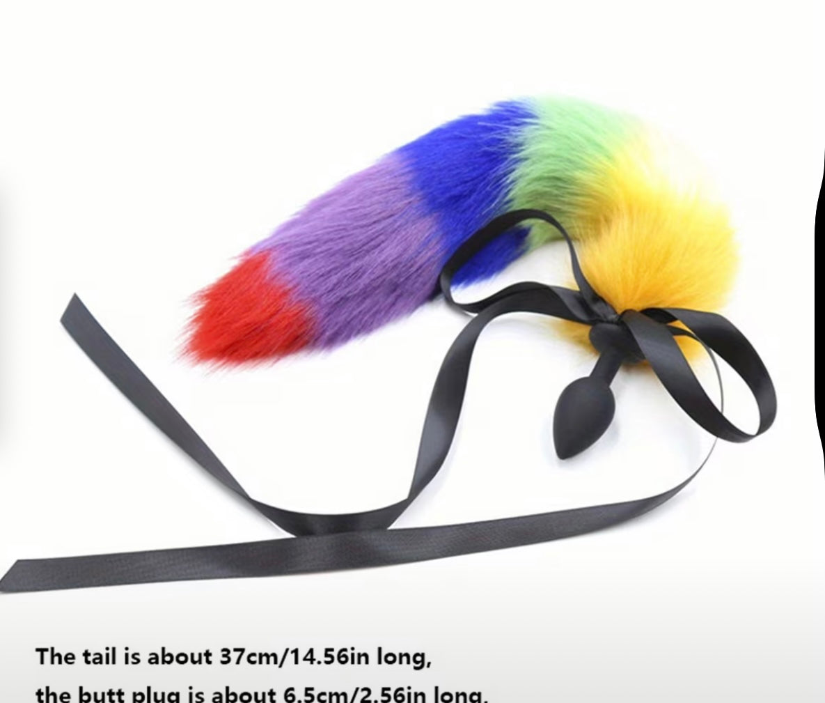 ANAL PLUG WITH RAINBOW FAUX TAIL BLACK RIBBON