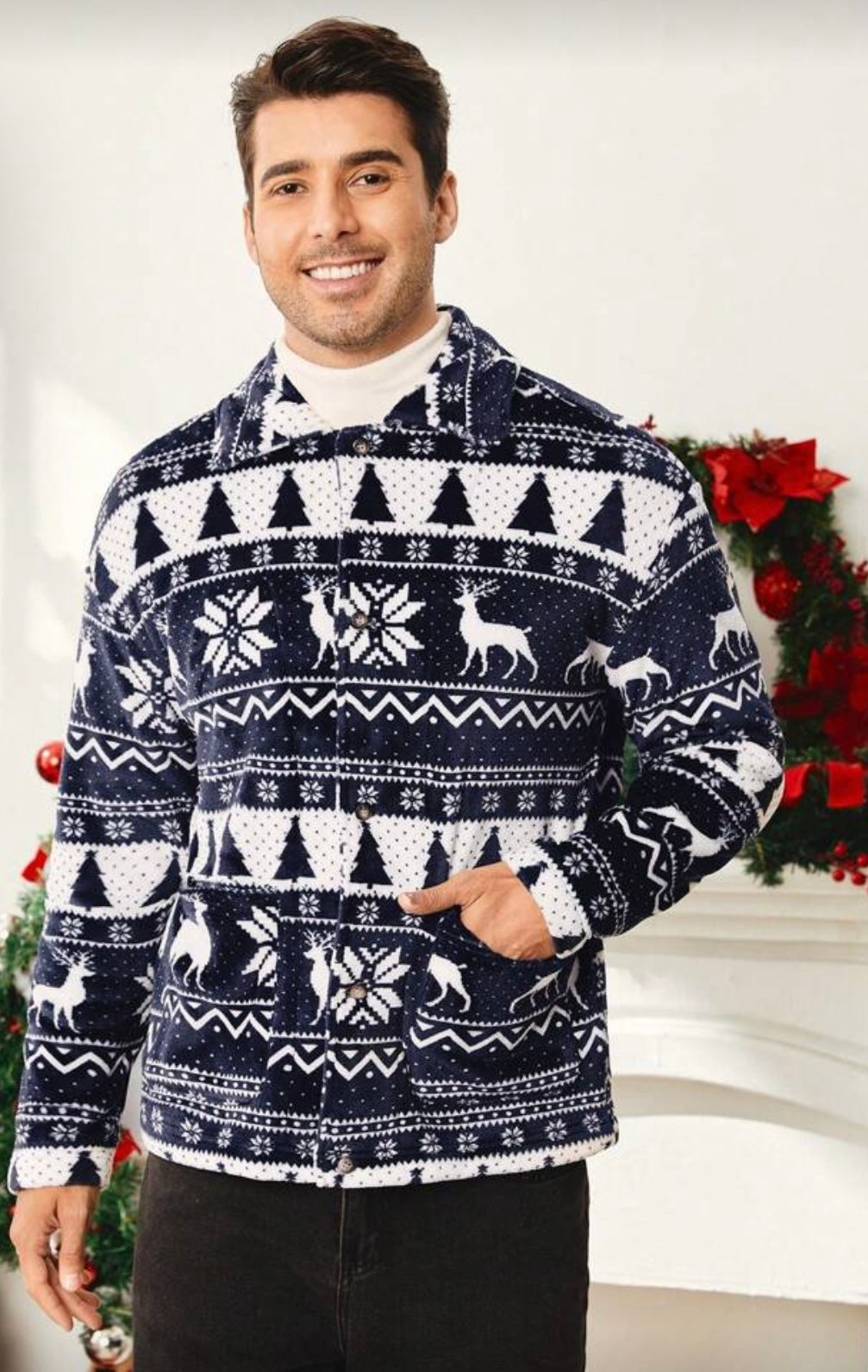 KNIT PRINTED DEER JACKET XXL