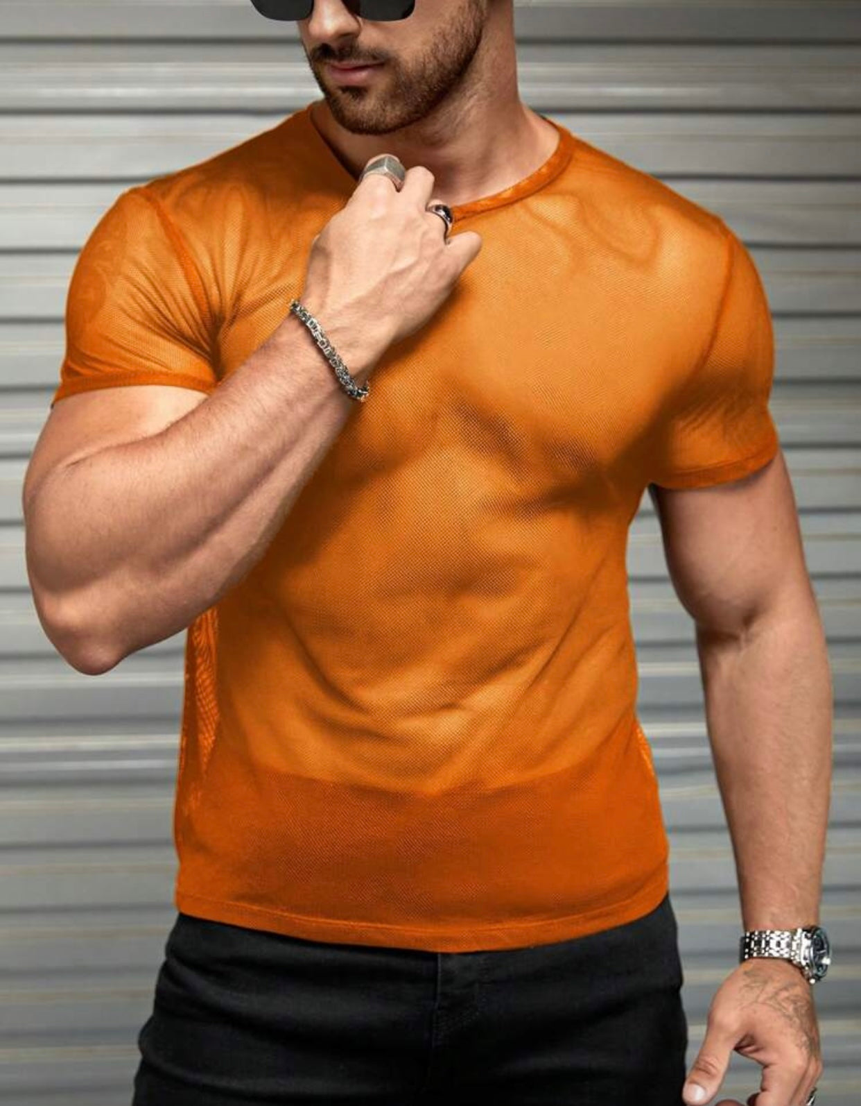 SHIRT ORANGE MESH CUT OUT