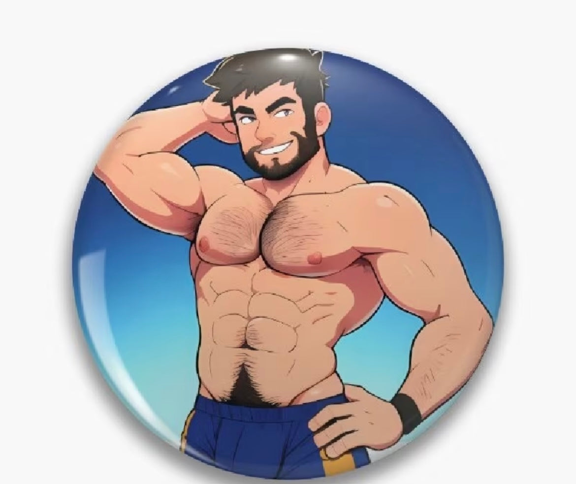 SEXY HAIRY CHEST MAN BUTTON