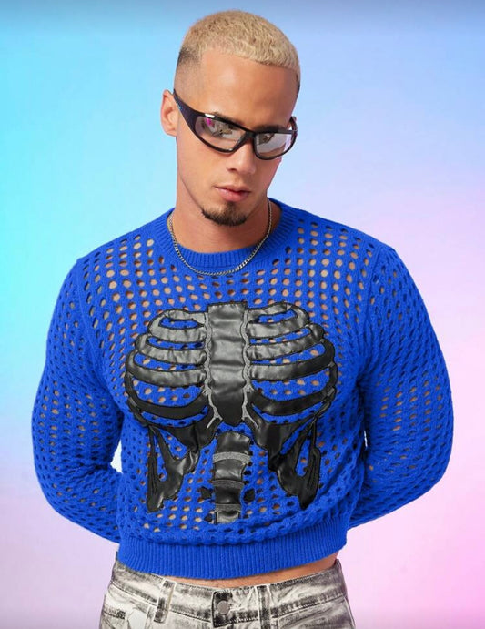 SWEATER BLUE SKELETON PRINT MESH