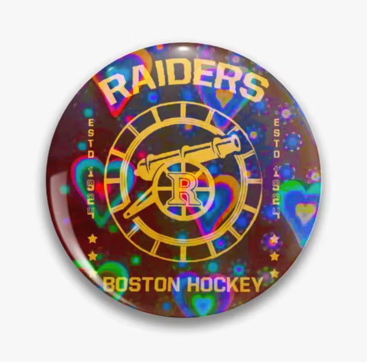 BOSTON RAIDERS HEATED RIVALRY LARGE BUTTON 2.3IN