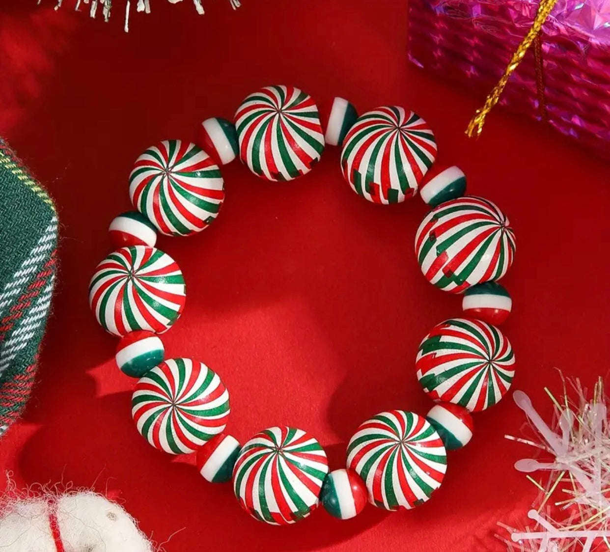 GREEN RED CANDY CANE BRACELET