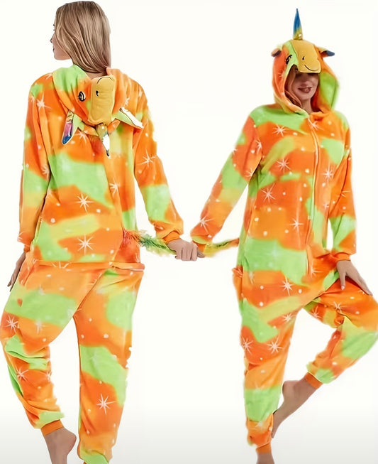 NEON ORANGE GREEN UNICORN JUMPSUIT
