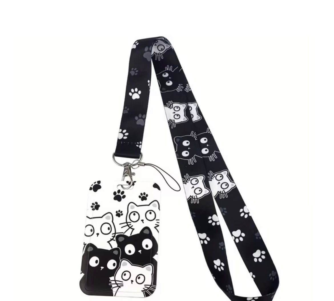 LANYARD WITH HOLDER BLACK & WHITE CATS