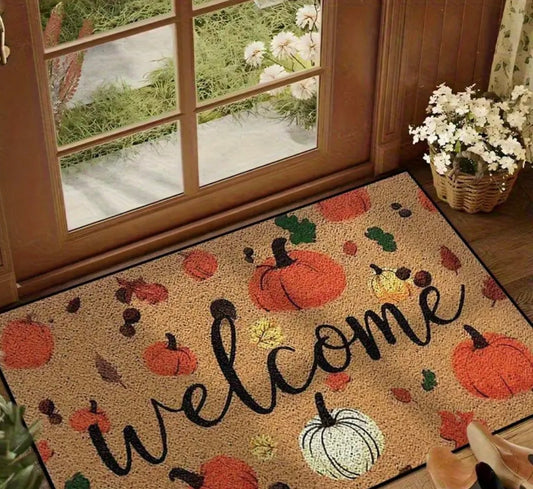 WHITE PUMPKIN PATTURN WELCOME MAT