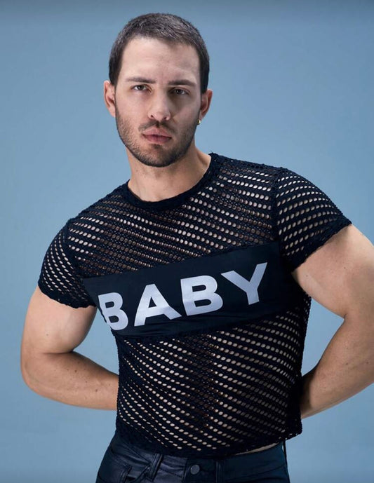 FISHNET BLACK BABY CROPPED SHIRT