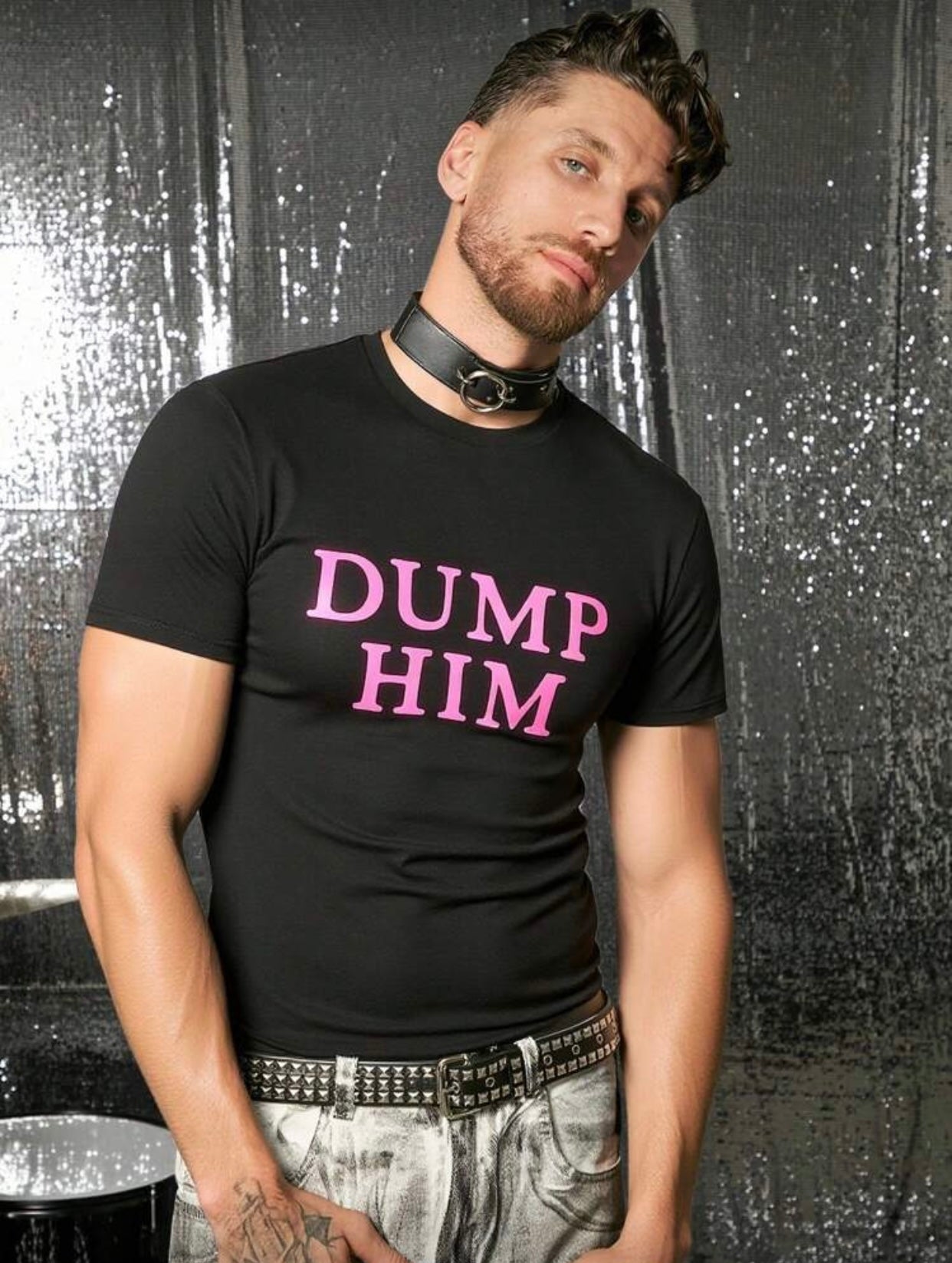 BLACK DUMP HIM PINK SHIRT XL