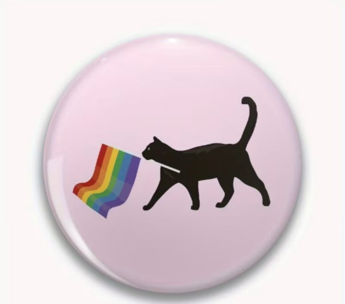 PRIDE FLAG BLACK CAT BUTTON
