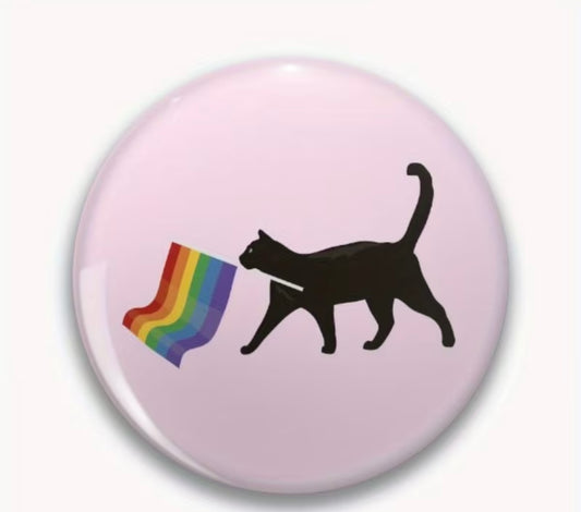 PRIDE FLAG BLACK CAT BUTTON