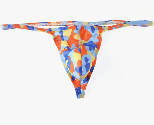 MENS BLUE ORANGE CAMO THONG LARGE