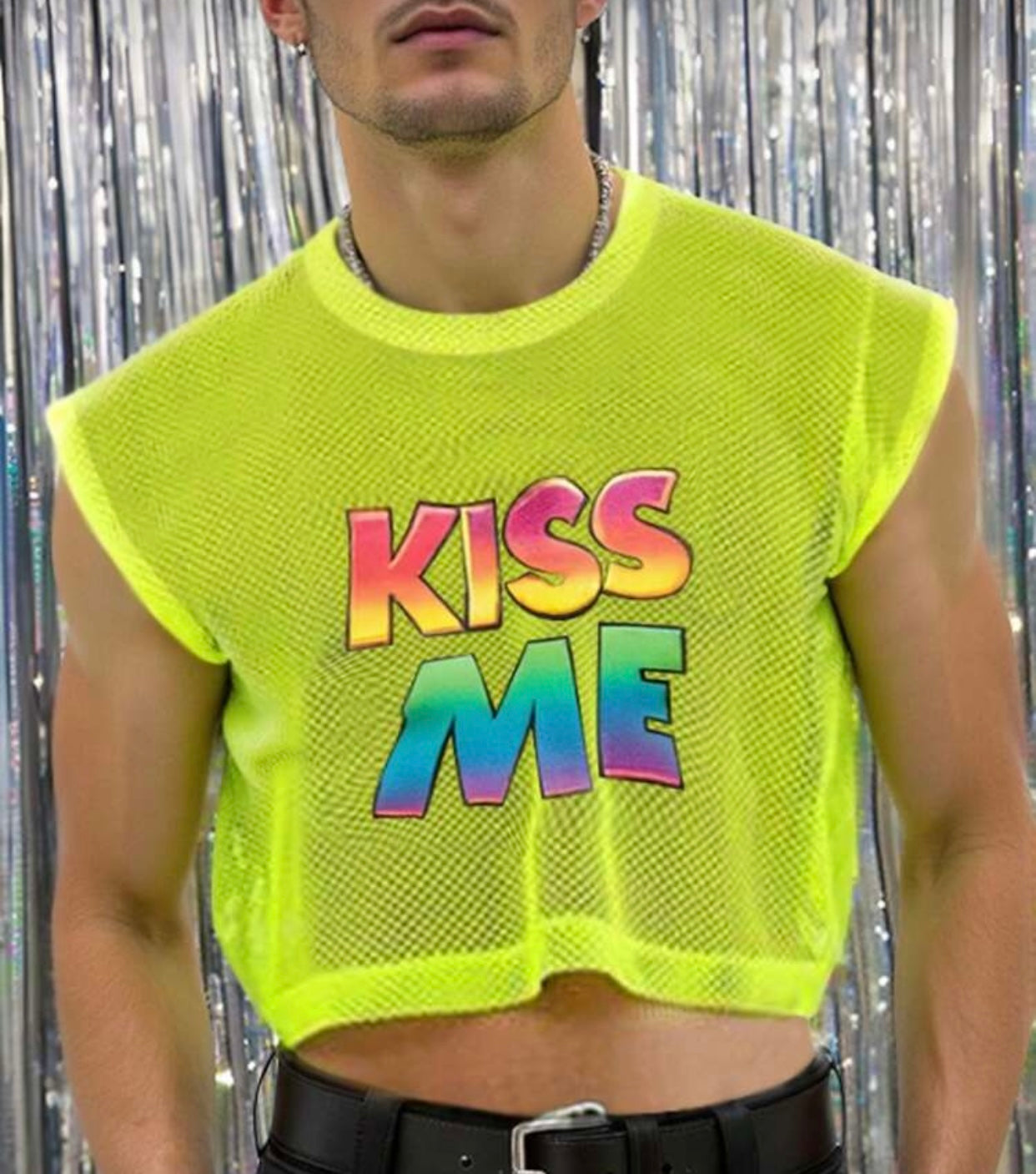 MESH CROP TOP TANK NEON YELLOW KISS ME