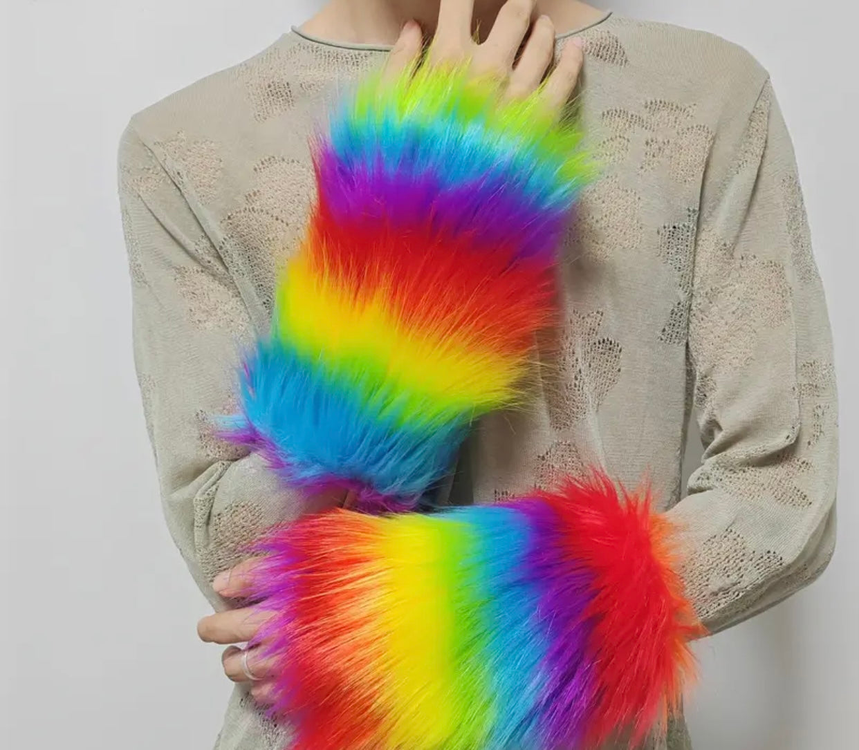 MULTI COLOR FURRY ARM WARMERS