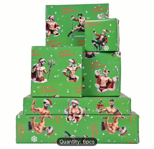 SEXY MEN CHRISTMAS WRAPPING PAPER 6PC