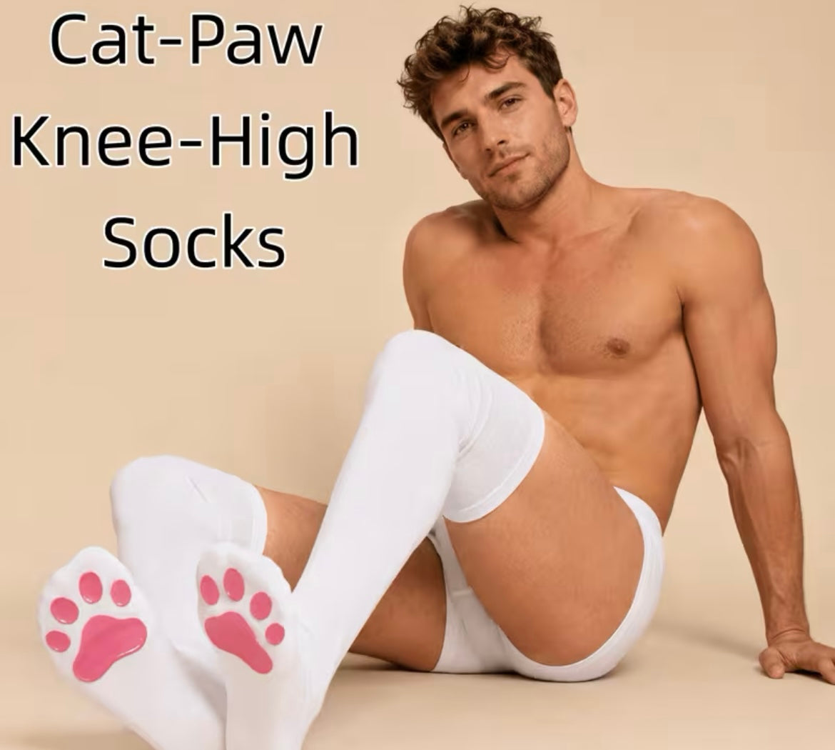 KNEE HIGH WHITE SOCKS PAW
