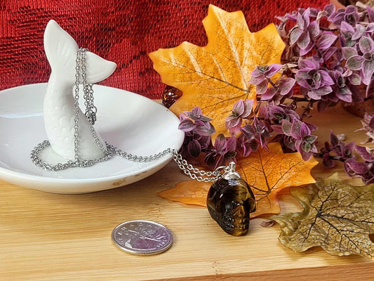 TIGER EYE SKULL NECKLACE