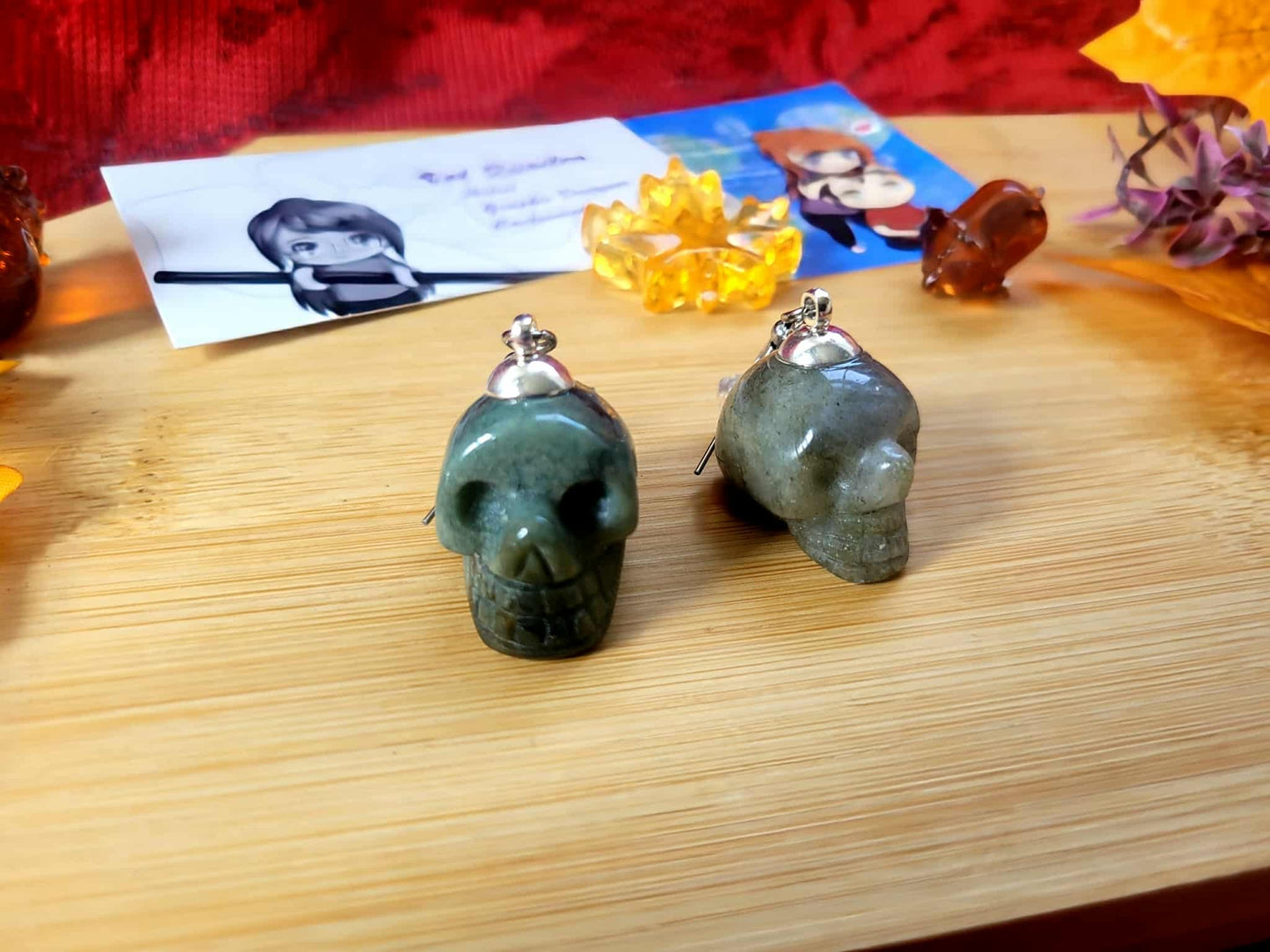 MOSS AGATE SKULL EARRINGS
