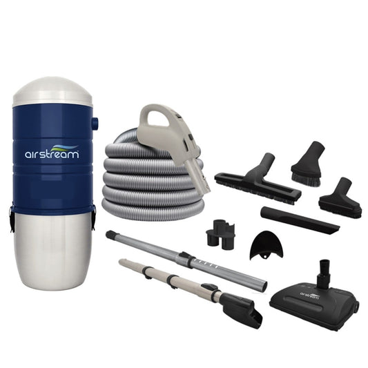 Airstream 600 Air Watt central vacuum with Electric Premium Power Nozzle &  hybrid HEPA filtration and 10 year warranty. For homes up to 3500 sq ft.